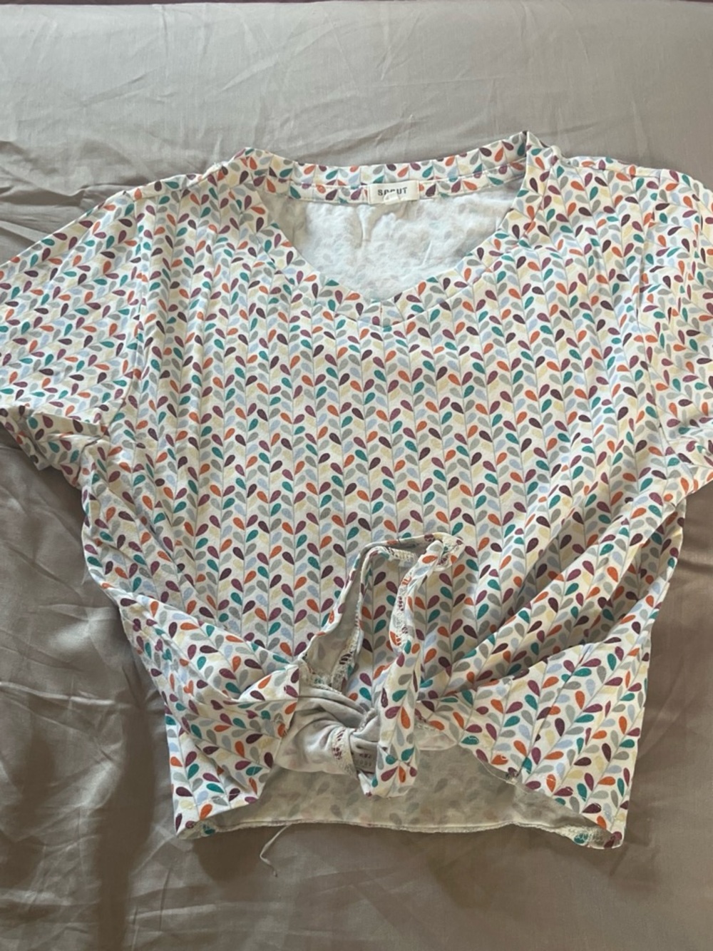 Scout Multicolor Leaf-Print Tie-Front Crop Top - White Base
